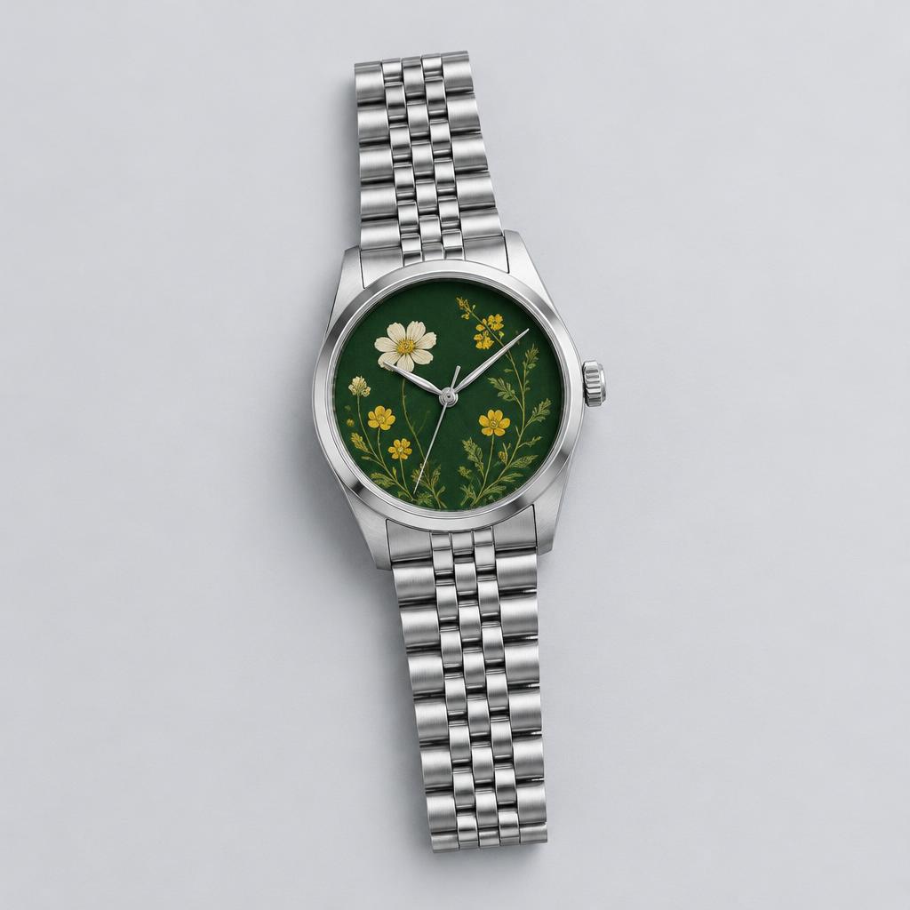 Wild Bloom graphic dial stainless steel watch