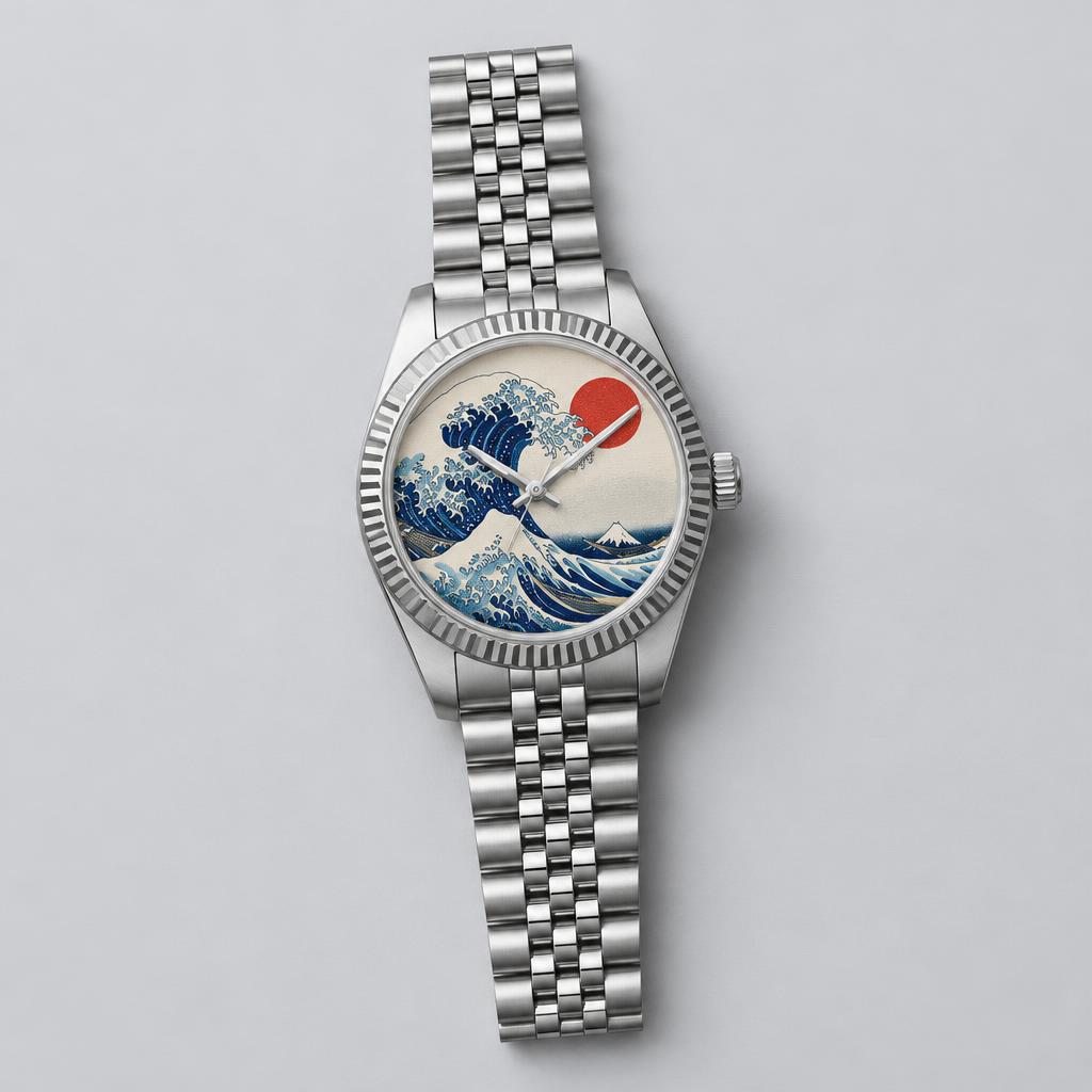 The Great Wave graphic dial stainless steel watch